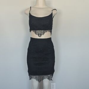 Glamour by Terani Couture black lace/beaded dress- see through waist-6